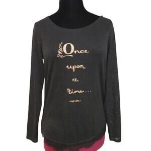 Disney Once Upon a Time Back Bow Black Burnout Lace Hem Long Sleeve Tunic Top M
